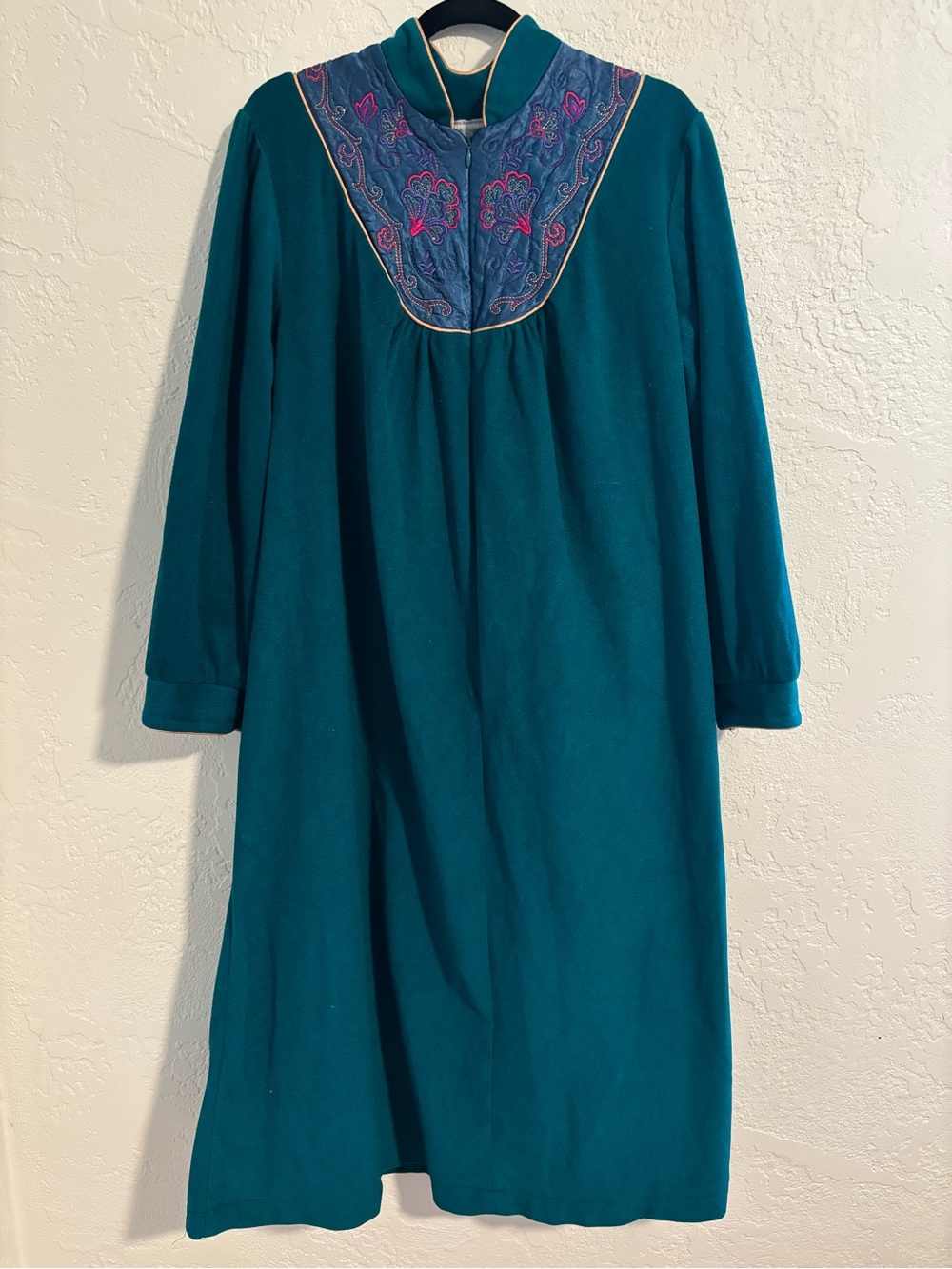 Embroidered Teal Long-Sleeve Nightgown